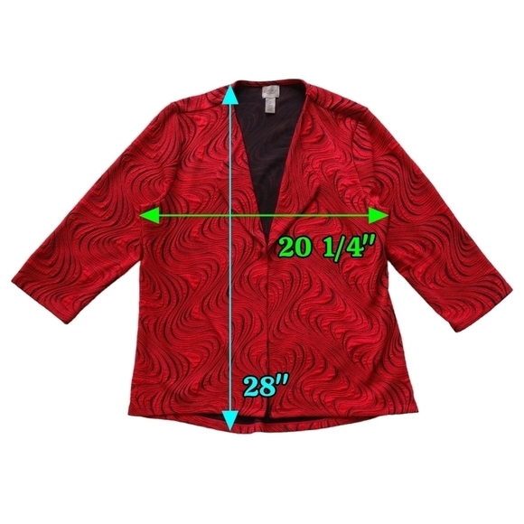 Chico's Easywear Red Black Abstract Swirl Textured Lightweight Topper Jacket - Picture 3 of 9